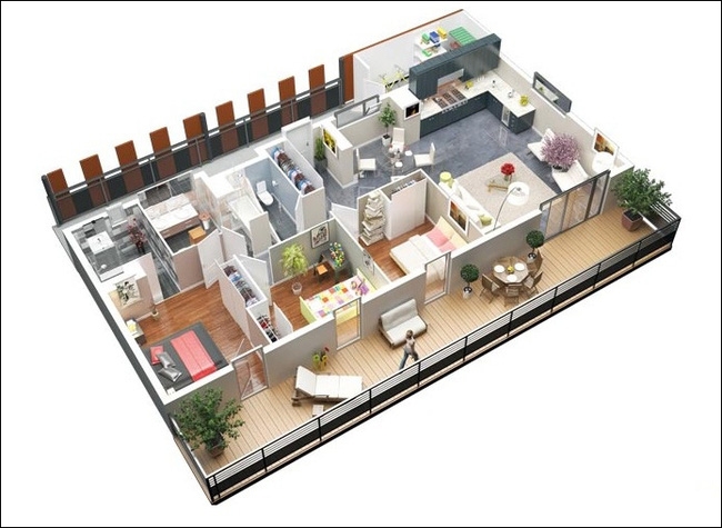 Thiết kế nội thất nhà chung cư 100m2 3 phòng ngủ cực ấn tượng